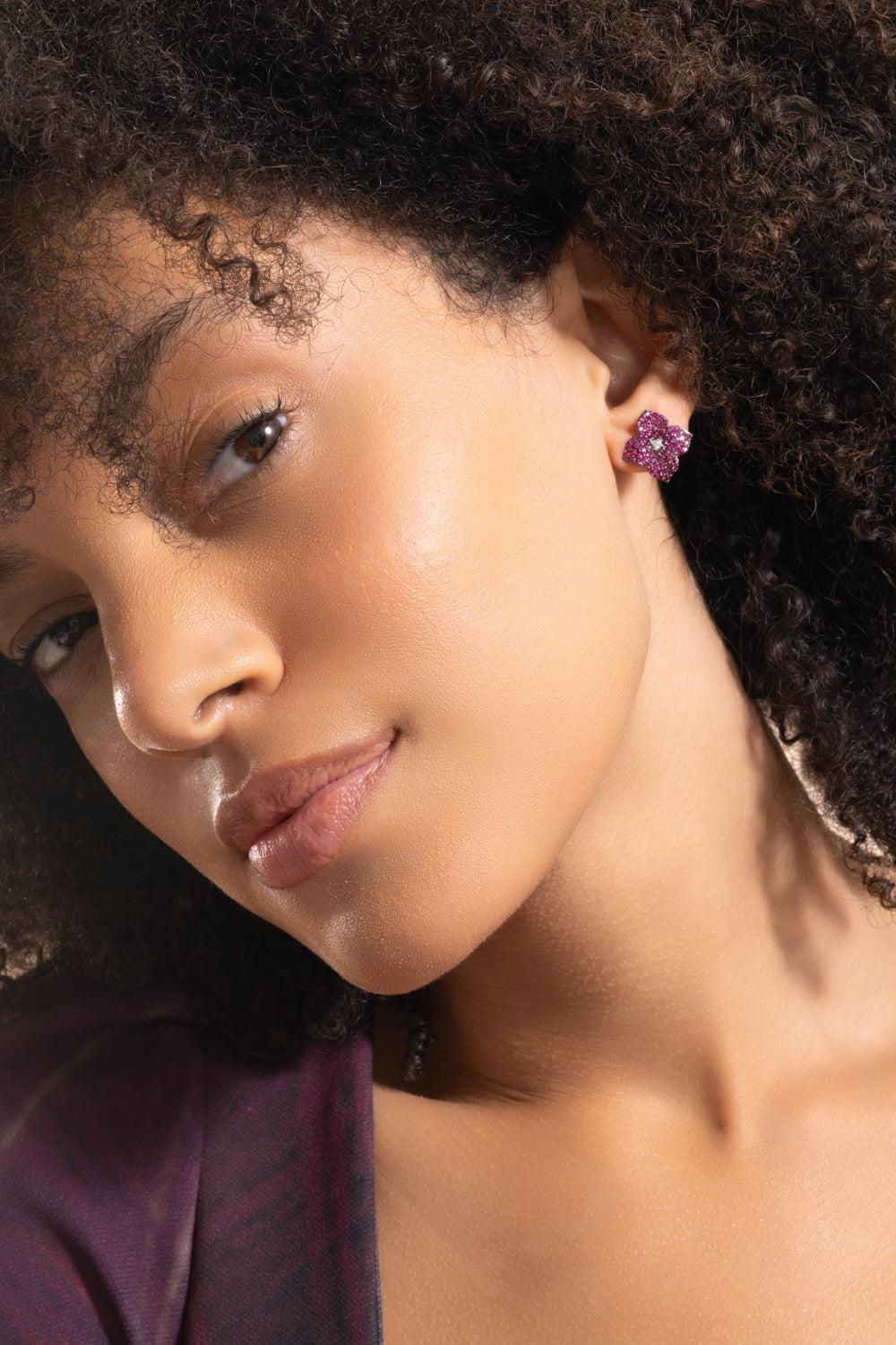 Deep Pink Sapphire Small Flower Earrings-ROSE GOLD-JEWELRYFINE JEWELEARRING-PIRANESI