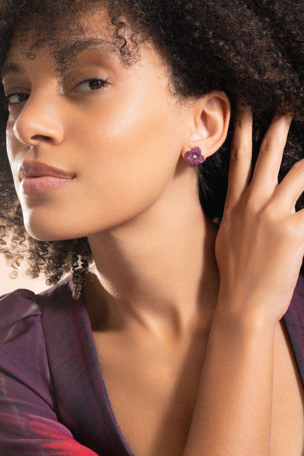 Deep Pink Sapphire Small Flower Earrings-ROSE GOLD-JEWELRYFINE JEWELEARRING-PIRANESI