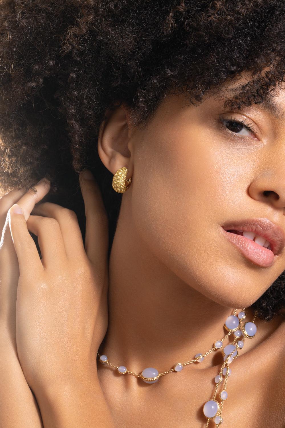 Yellow Sapphire Hoop Earrings-YELLOW GOLD-JEWELRYFINE JEWELEARRING-PIRANESI