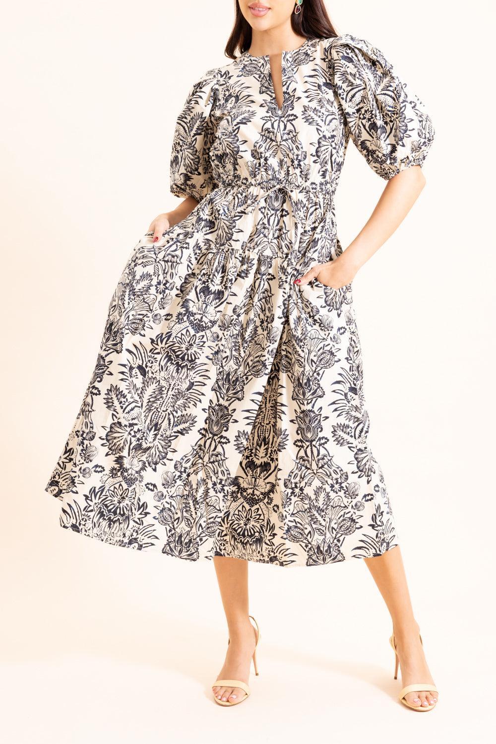 Harriet Puff Sleeve Midi Dress-CREAM-0-CLOTHINGDRESSCASUAL-ULLA JOHNSON