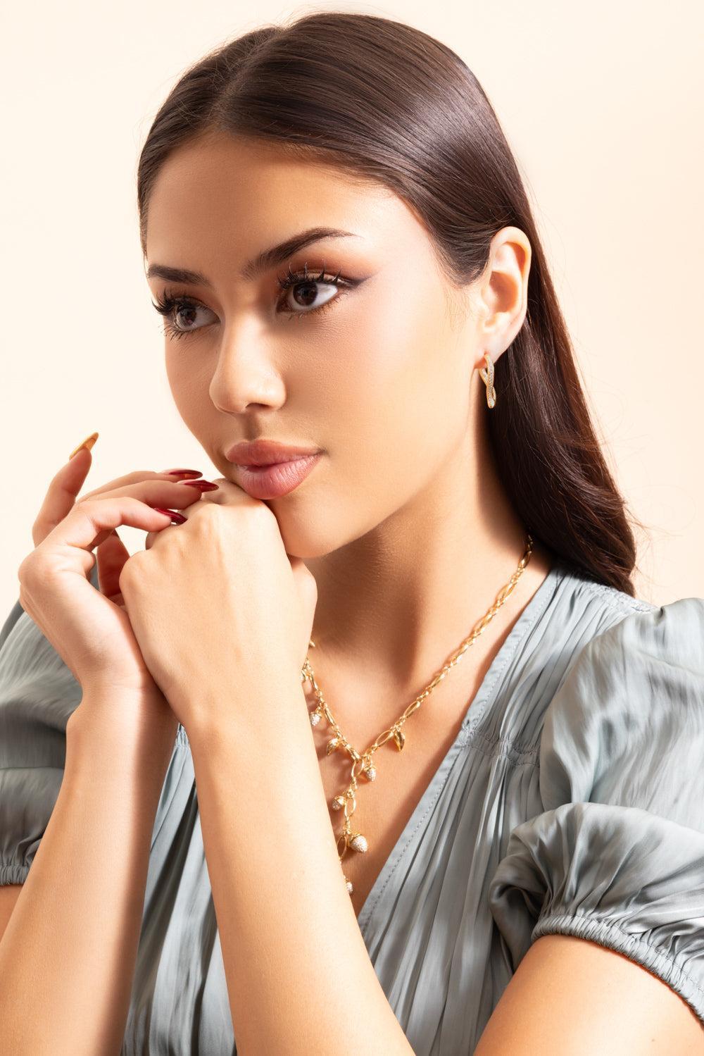 Diamond Signature Twisted Drop Hoop Earrings-YELLOW GOLD-JEWELRYFINE JEWELEARRING-TAMARA COMOLLI