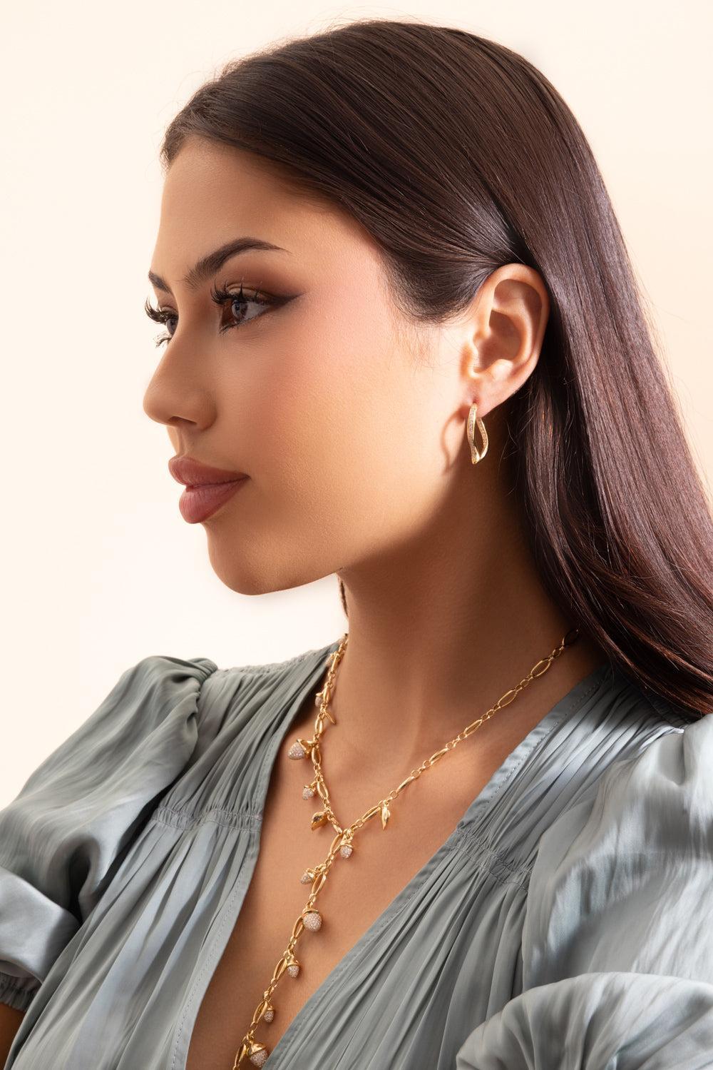 Diamond Signature Twisted Drop Hoop Earrings-YELLOW GOLD-JEWELRYFINE JEWELEARRING-TAMARA COMOLLI