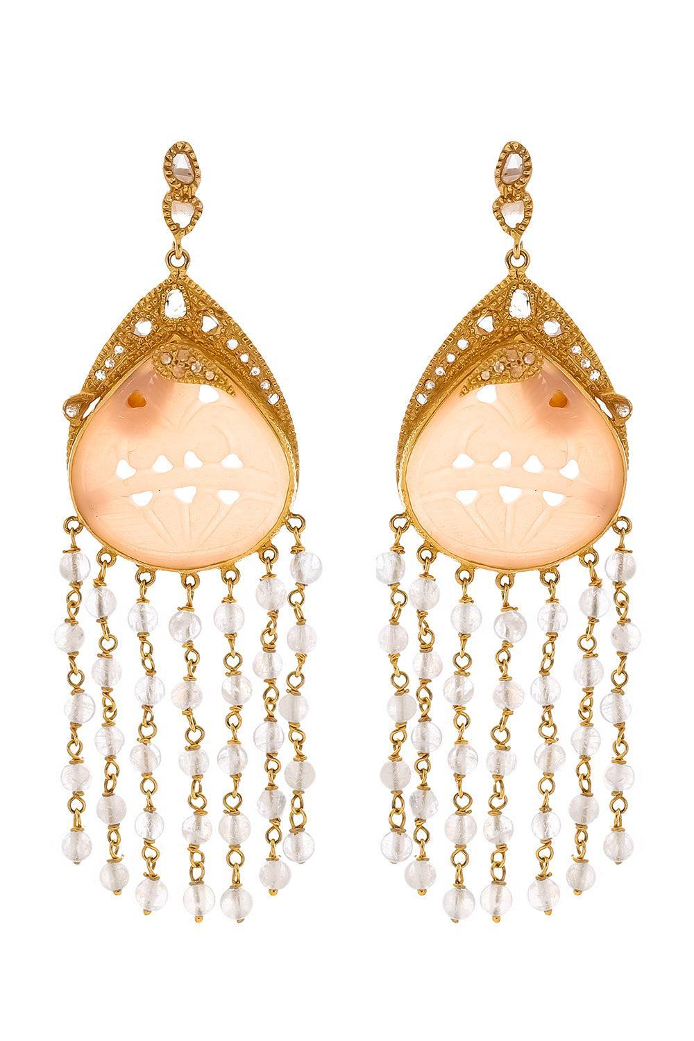 Moonstone Diamond Agate Carved Earrings-YELLOW GOLD-JEWELRYFINE JEWELEARRING-COOMI