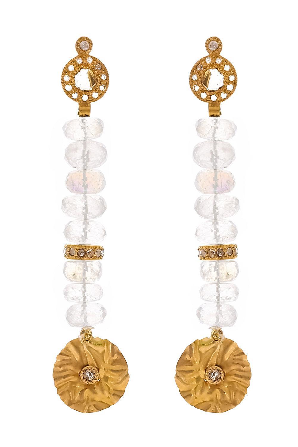 Diamond Moonstone Beaded Drop Earrings-YELLOW GOLD-JEWELRYFINE JEWELEARRING-COOMI
