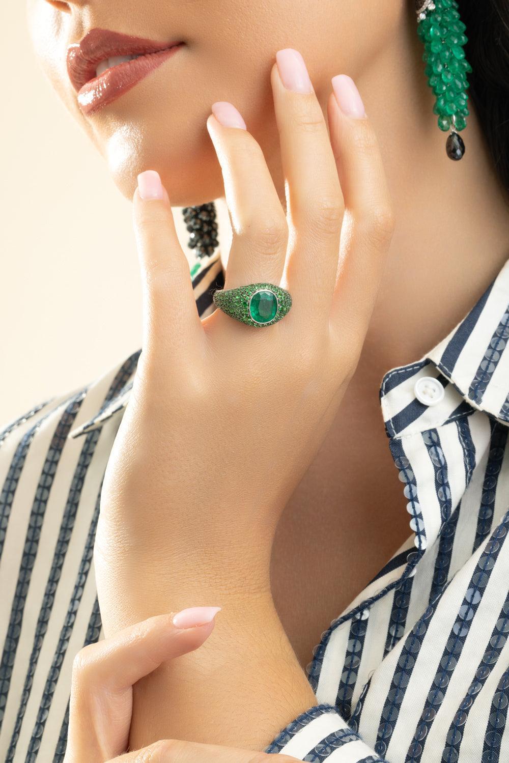 Emerald Diamond Ring-WHITE GOLD-6.75-JEWELRYFINE JEWELRING-PIRANESI