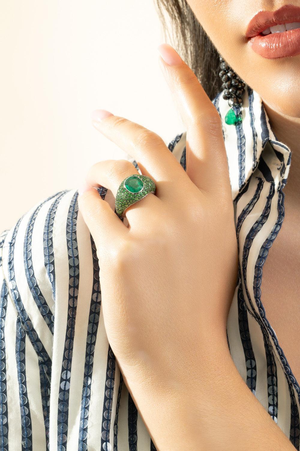 Emerald Diamond Ring-WHITE GOLD-6.75-JEWELRYFINE JEWELRING-PIRANESI