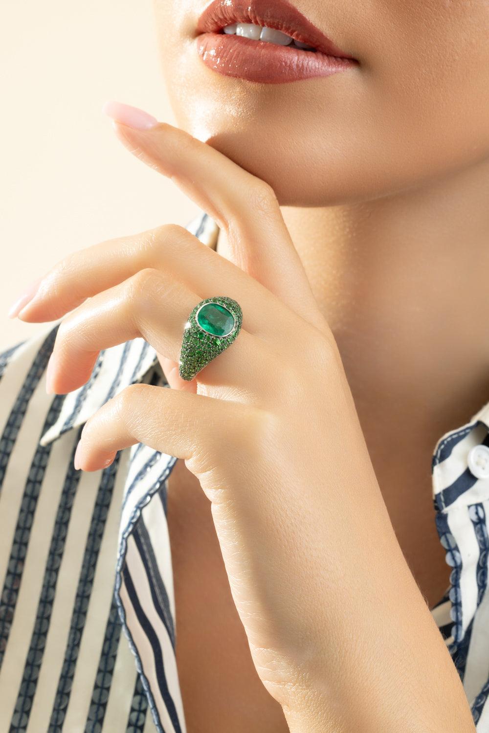Emerald Diamond Ring-WHITE GOLD-6.75-JEWELRYFINE JEWELRING-PIRANESI
