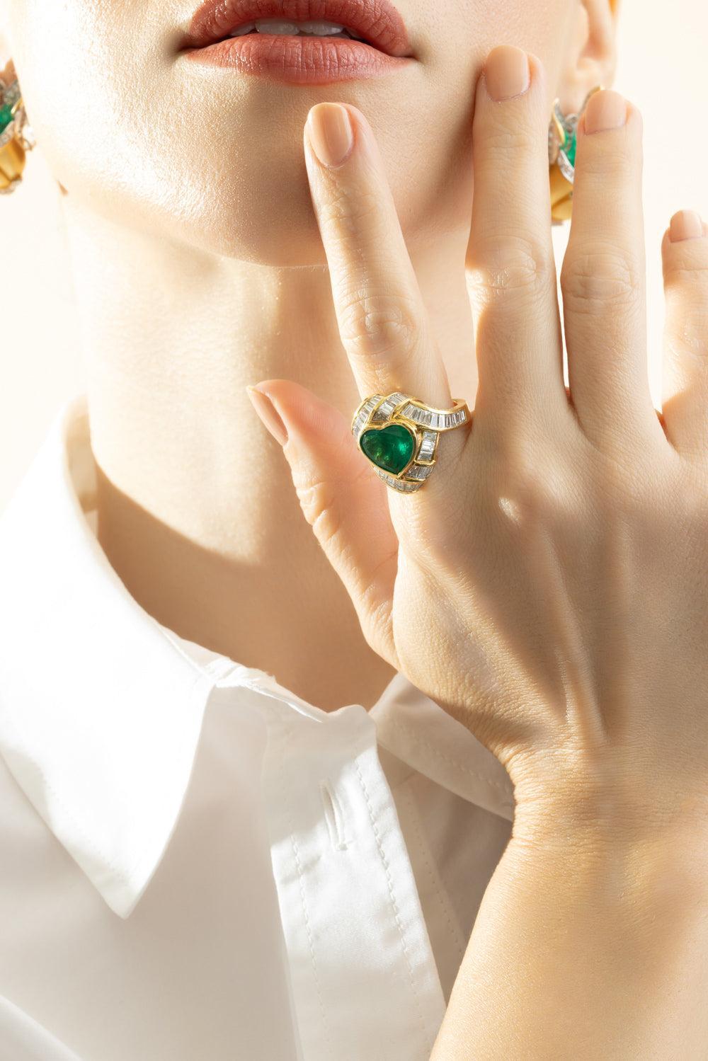 Emerald Diamond Heart Ring-YELLOW GOLD-7-JEWELRYFINE JEWELRING-PIRANESI