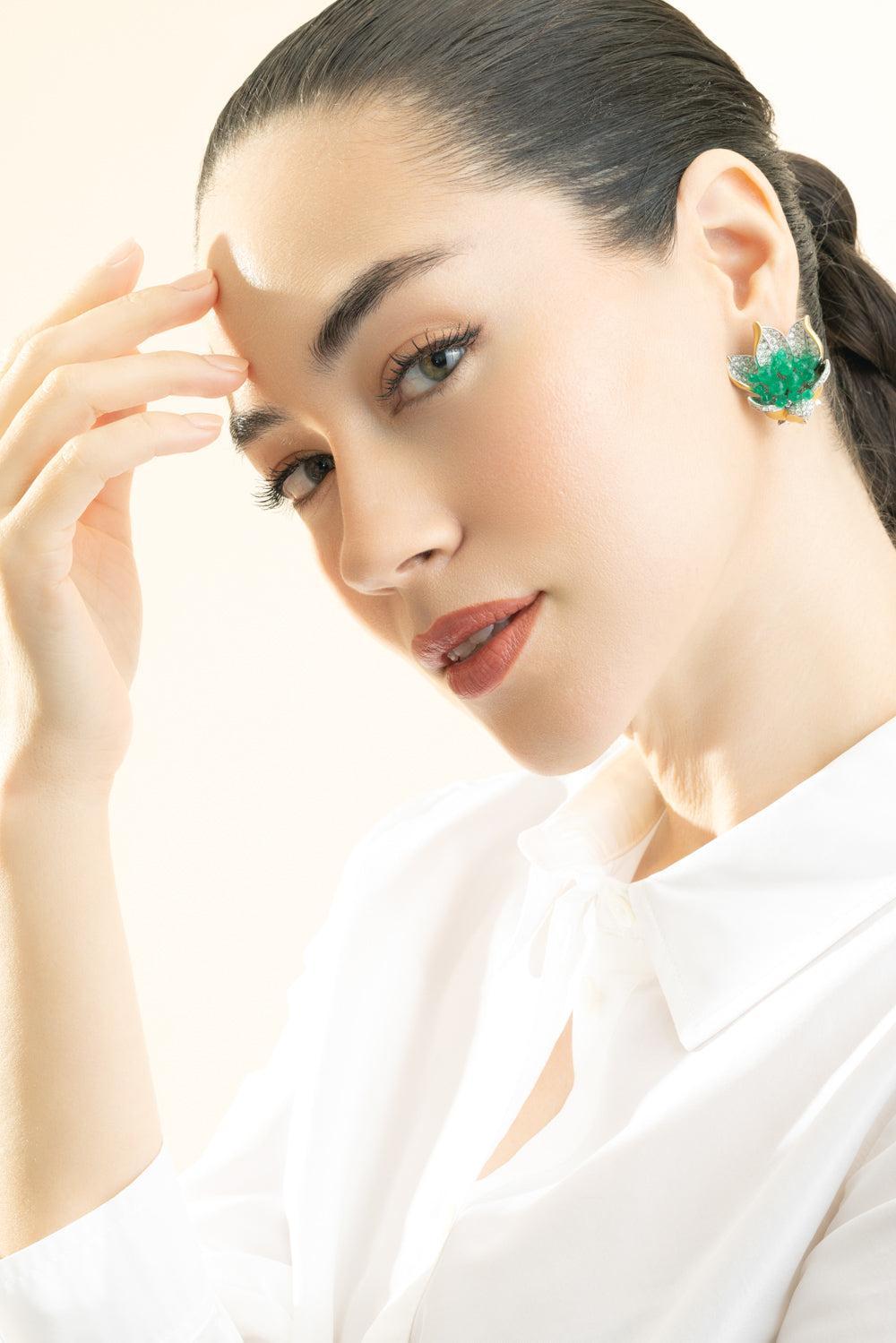 Emerald Diamond Satin Earrings-YELLOW GOLD-JEWELRYFINE JEWELEARRING-PIRANESI