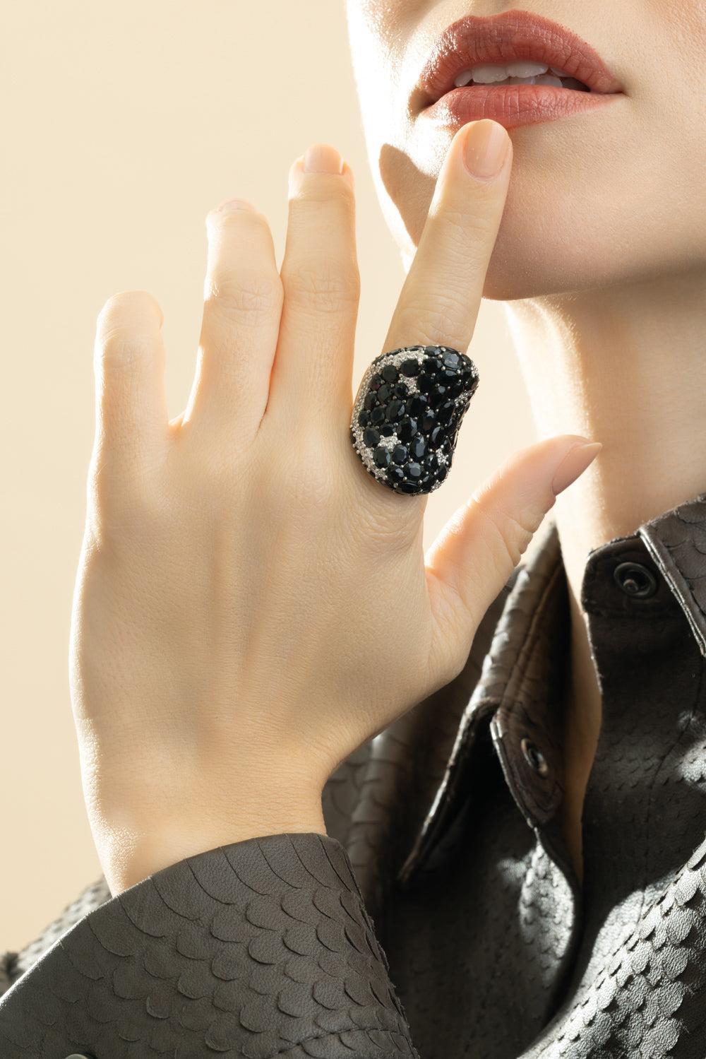 Black Sapphire White Diamond Ring-ROSE GOLD-6.5-JEWELRYFINE JEWELRING-PIRANESI