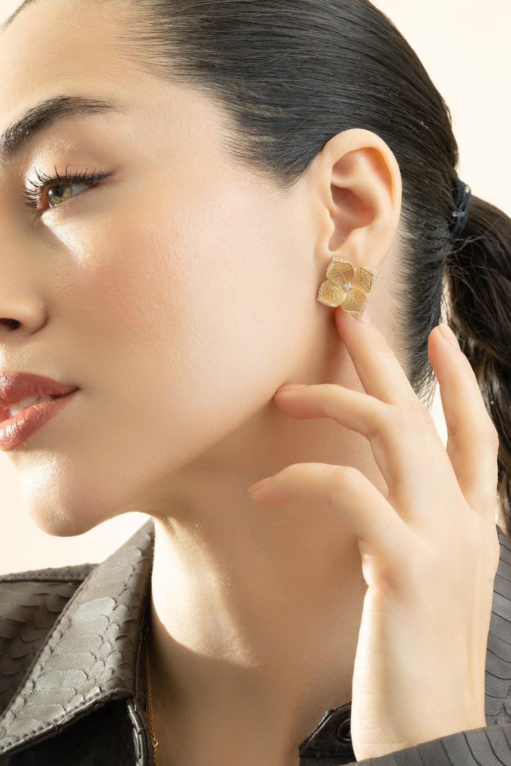 Diamond Large Flower Earrings-YELLOW GOLD-JEWELRYFINE JEWELEARRING-PIRANESI