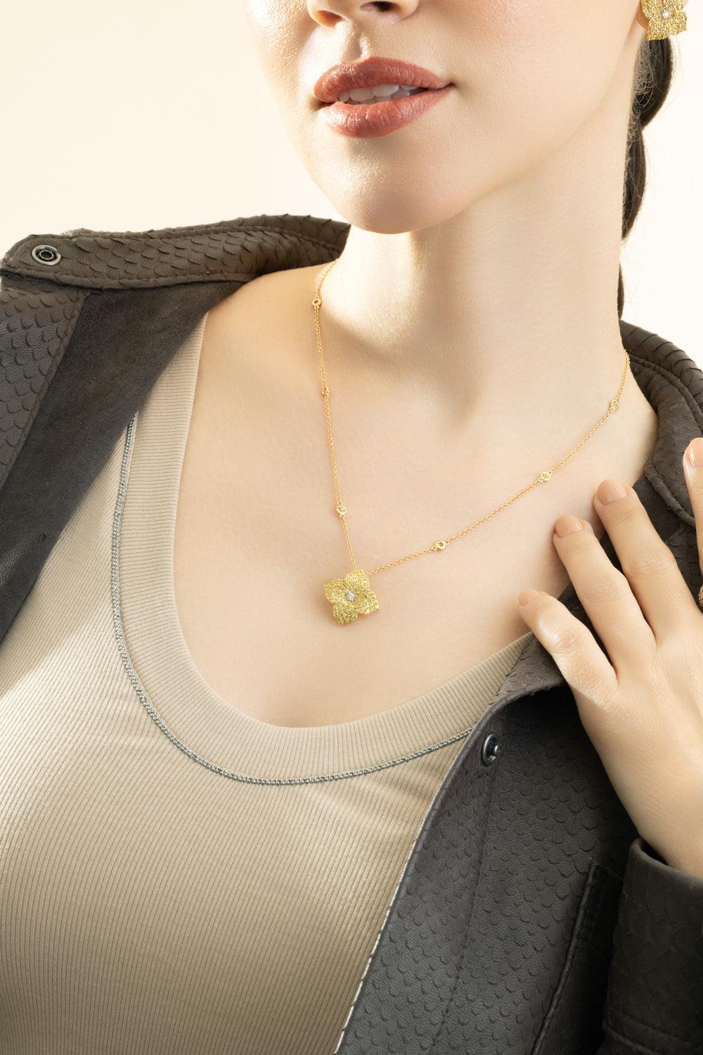 Yellow Sapphire Diamond Large Flower Necklace-YELLOW GOLD-JEWELRYFINE JEWELNECKLACE O-PIRANESI