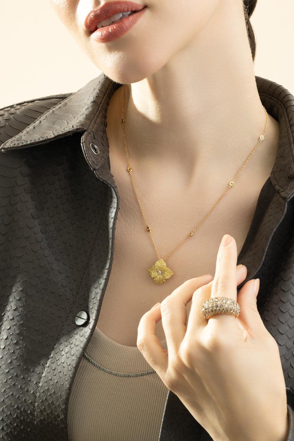Yellow Sapphire Diamond Large Flower Necklace-YELLOW GOLD-JEWELRYFINE JEWELNECKLACE O-PIRANESI