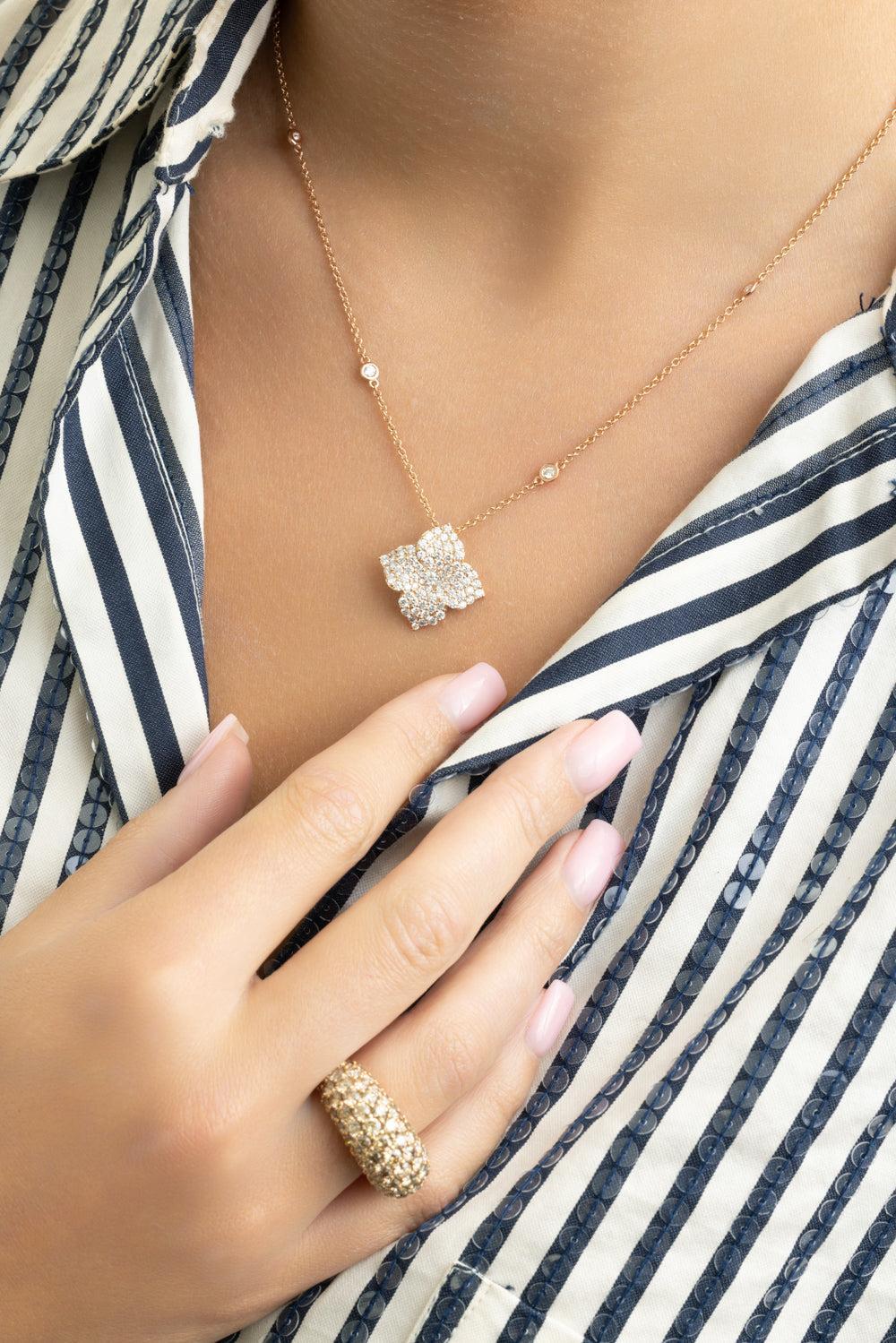Diamond Large Flower Pendant Necklace-ROSE GOLD-JEWELRYFINE JEWELNECKLACE O-PIRANESI