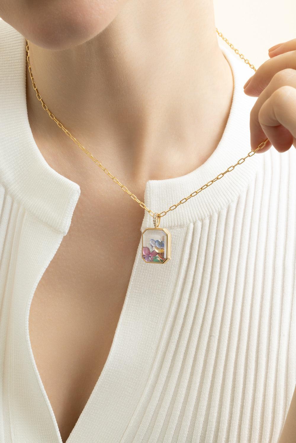 Diamond Baguette Locket Necklace-YELLOW GOLD-18-JEWELRYFINE JEWELNECKLACE O-LOQUET