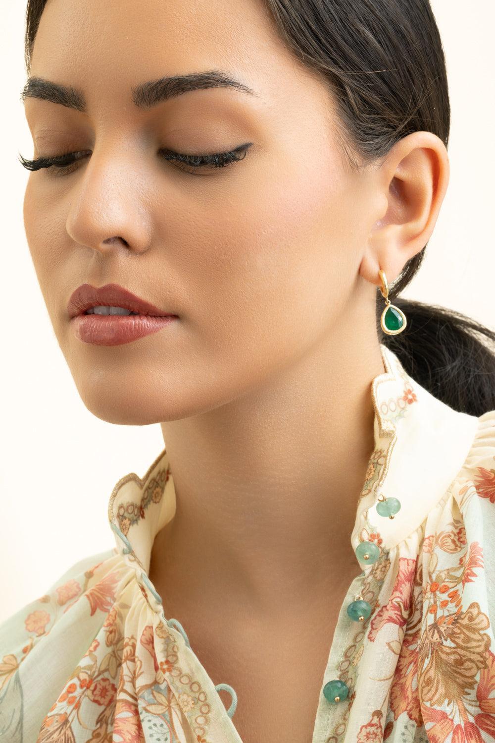 Emerald Pear Hidden Gems Earrings-YELLOW GOLD-JEWELRYFINE JEWELEARRING-OCTAVIA ELIZABETH