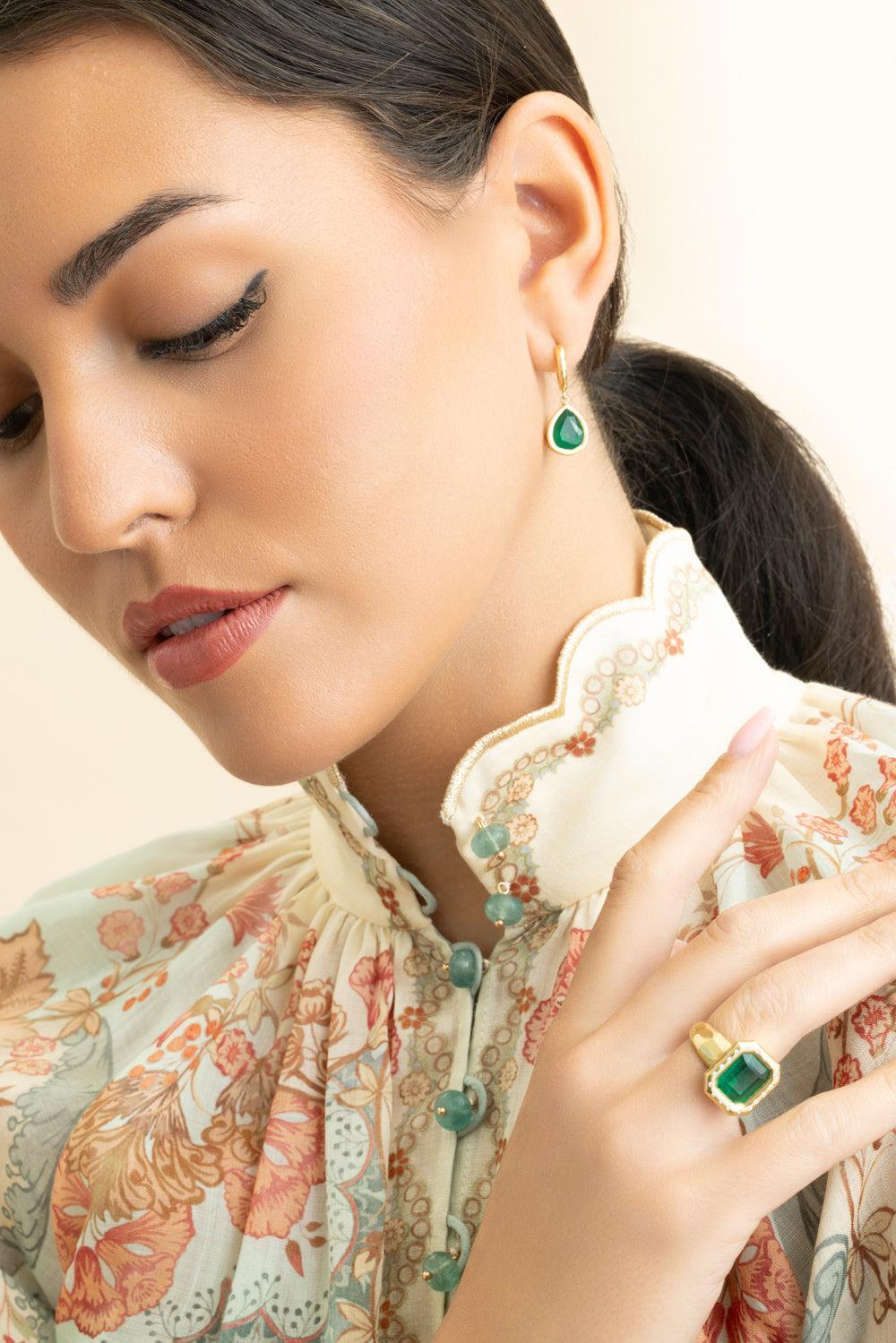 Emerald Pear Hidden Gems Earrings-YELLOW GOLD-JEWELRYFINE JEWELEARRING-OCTAVIA ELIZABETH