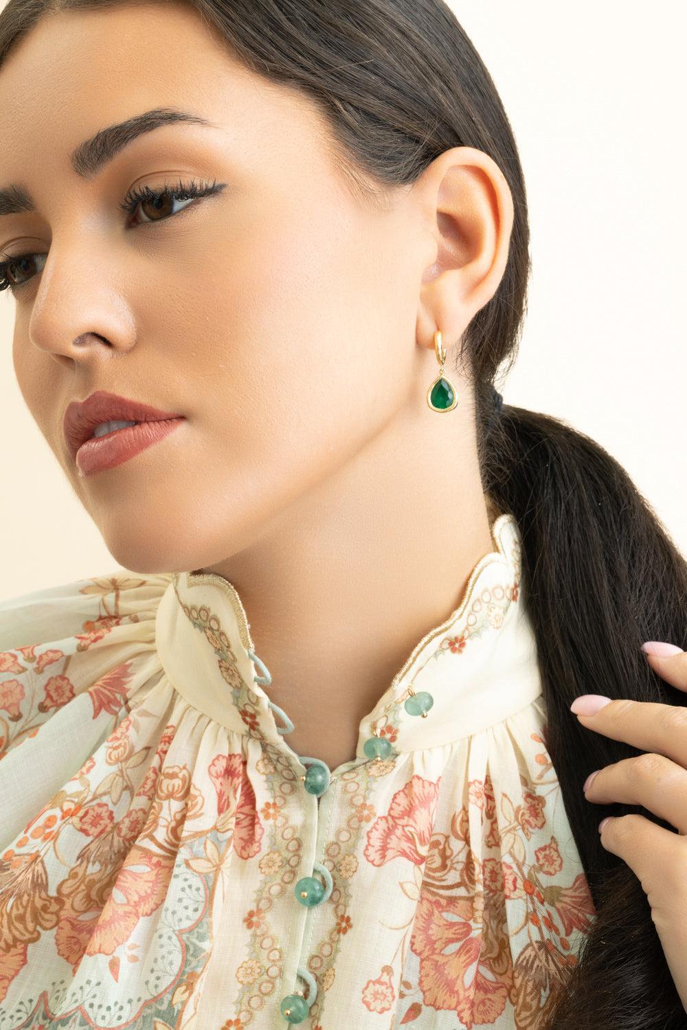 Emerald Pear Hidden Gems Earrings-YELLOW GOLD-JEWELRYFINE JEWELEARRING-OCTAVIA ELIZABETH