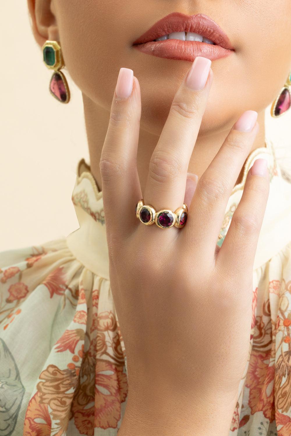 Rhodolite Nesting Gem Eternity Ring-YELLOW GOLD-6.25-JEWELRYFINE JEWELRING-OCTAVIA ELIZABETH