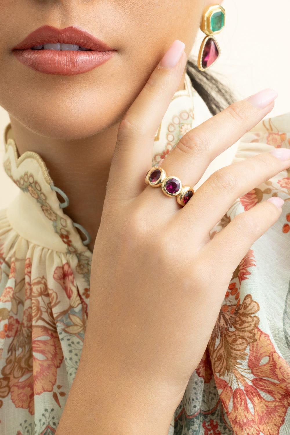 Rhodolite Nesting Gem Eternity Ring-YELLOW GOLD-6.25-JEWELRYFINE JEWELRING-OCTAVIA ELIZABETH