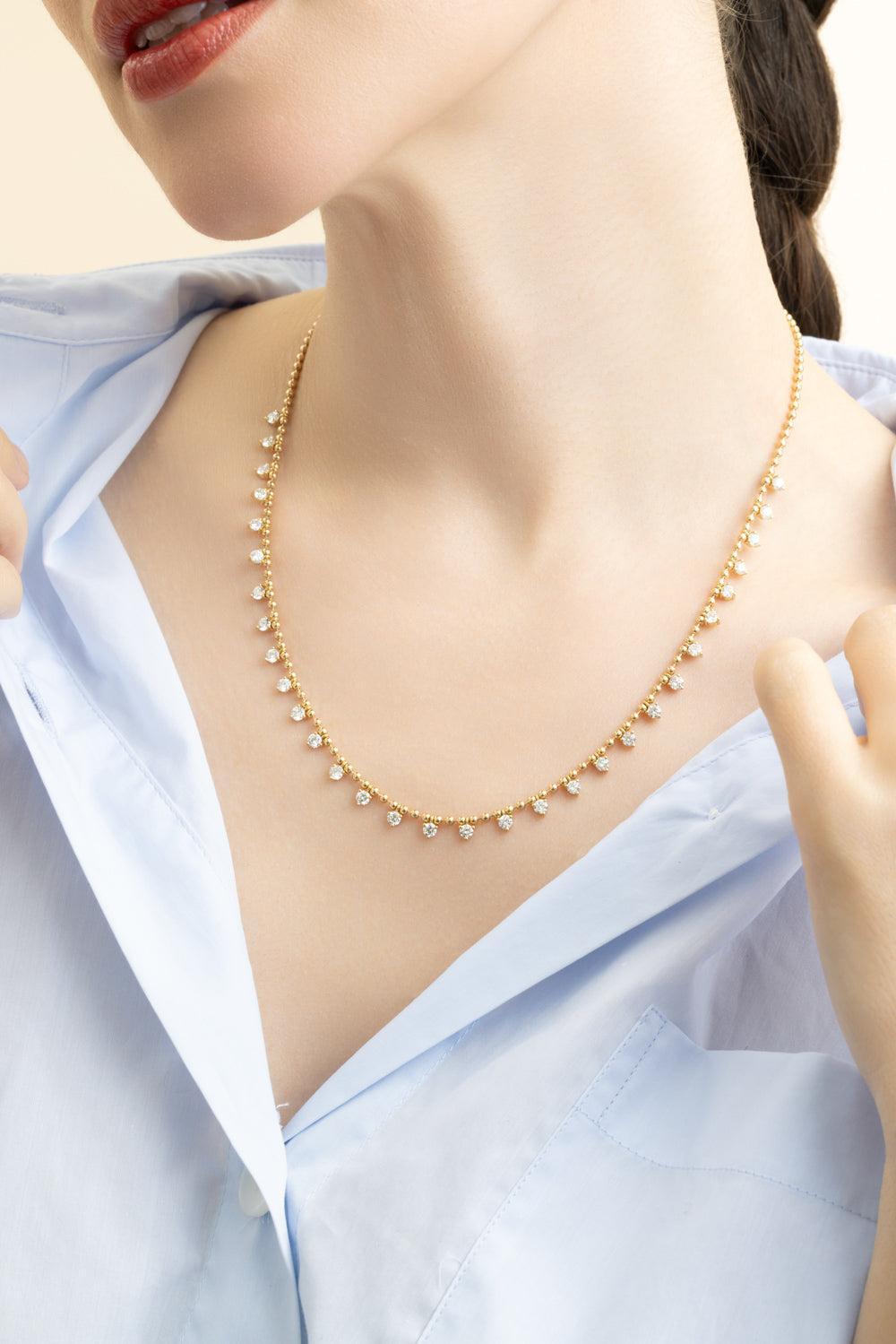 Diamond Drop Round Diamond Necklace-YELLOW GOLD-18-JEWELRYFINE JEWELNECKLACE O-SARA WEINSTOCK