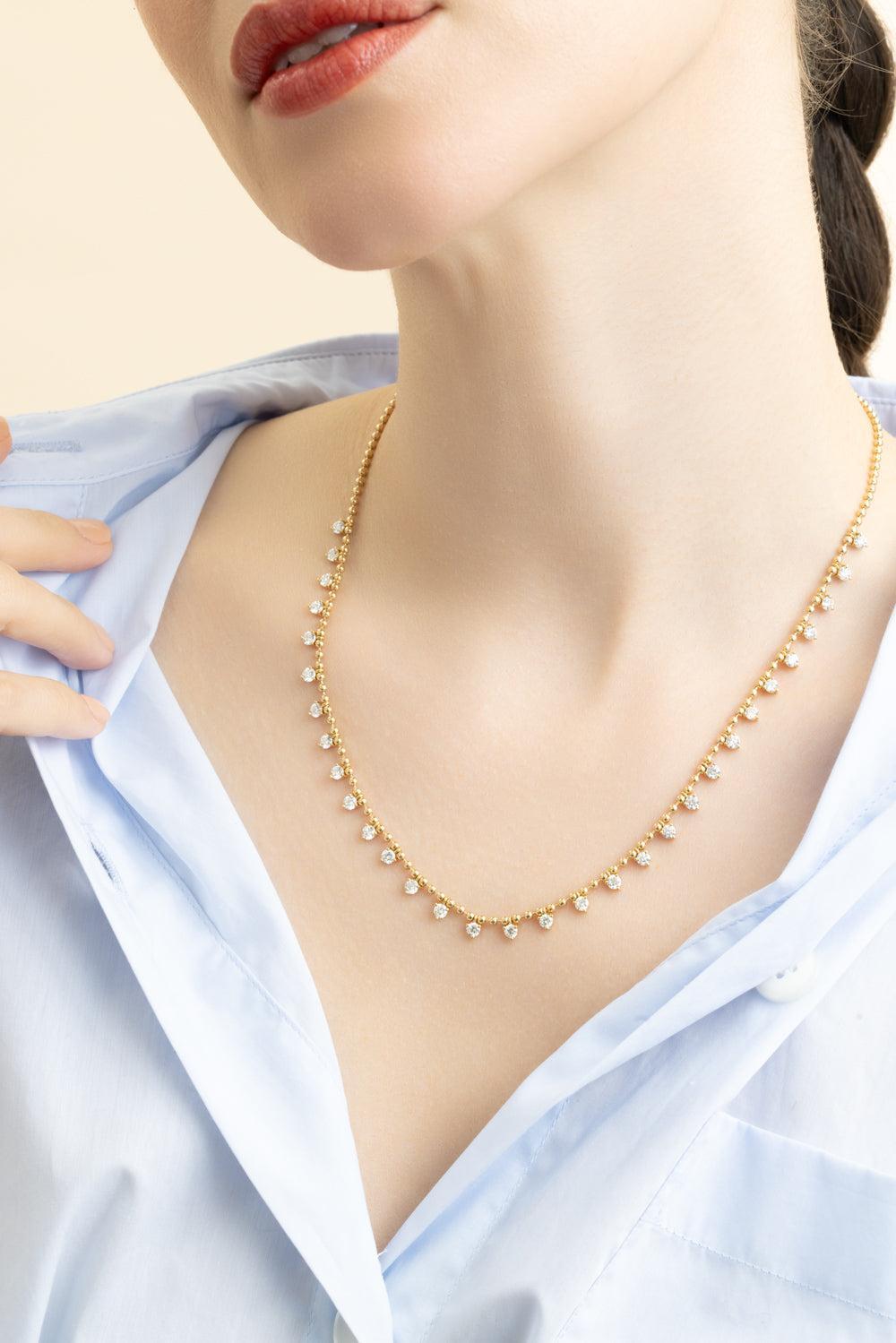 Diamond Drop Round Diamond Necklace-YELLOW GOLD-18-JEWELRYFINE JEWELNECKLACE O-SARA WEINSTOCK