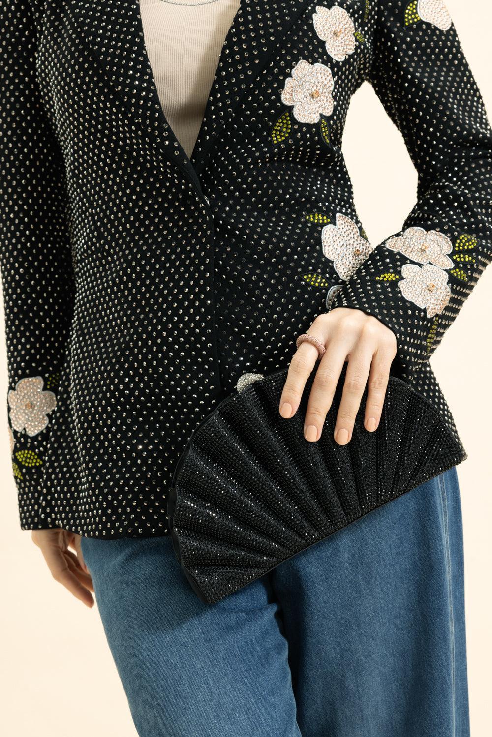 Origami Fan Fullbead Clutch-BLACK-HANDBAGCLUTCHES-JUDITH LEIBER