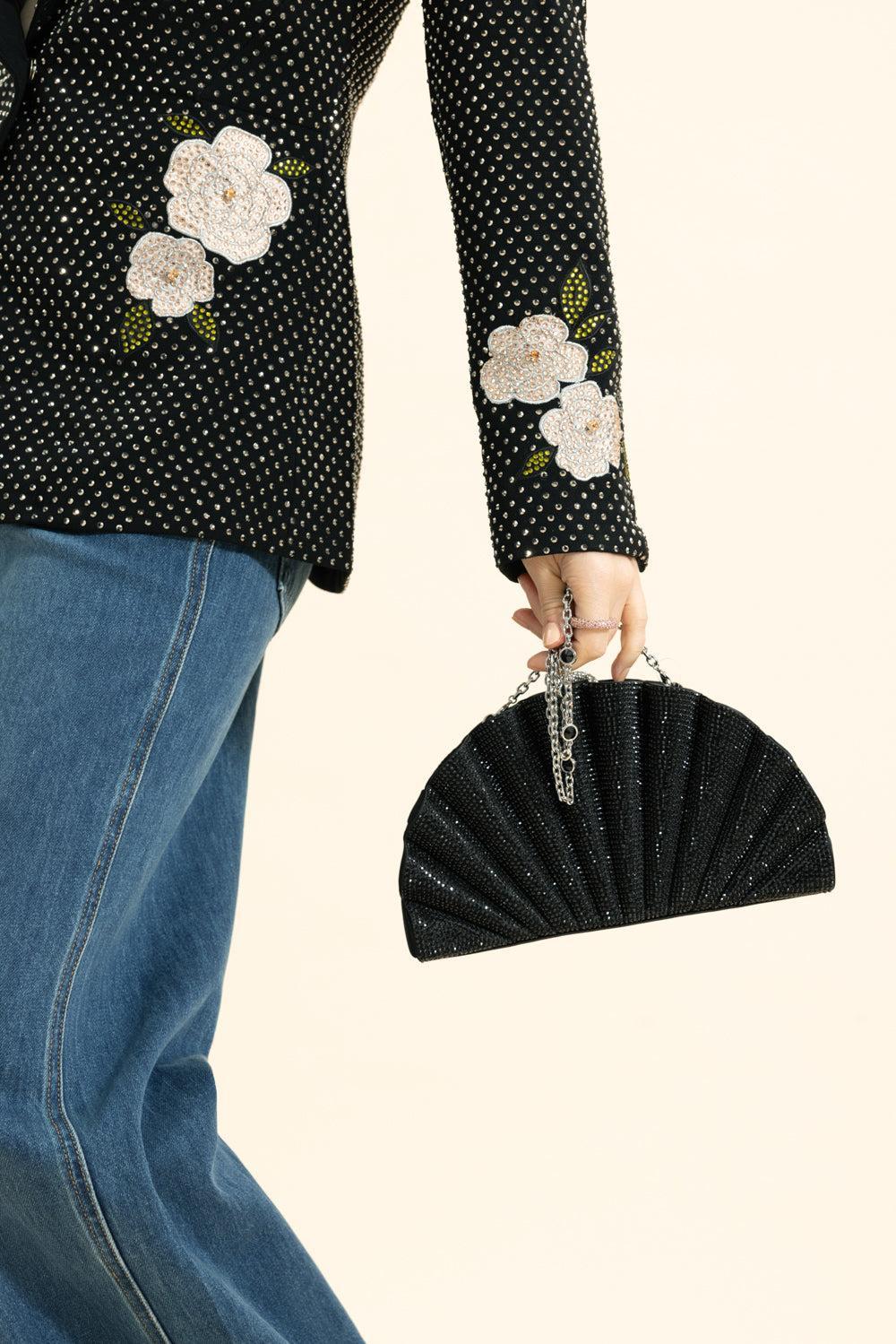 Origami Fan Fullbead Clutch-BLACK-HANDBAGCLUTCHES-JUDITH LEIBER