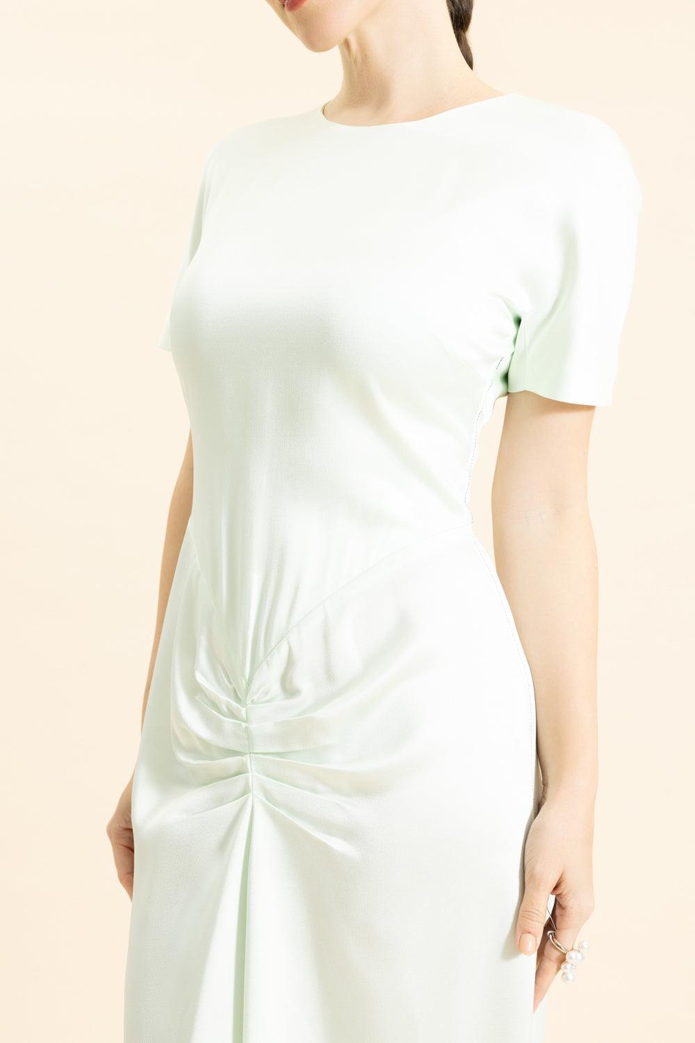 Gathered Midi Shirt Dress-GREEN-4-CLOTHINGDRESSCASUAL-VICTORIA BECKHAM