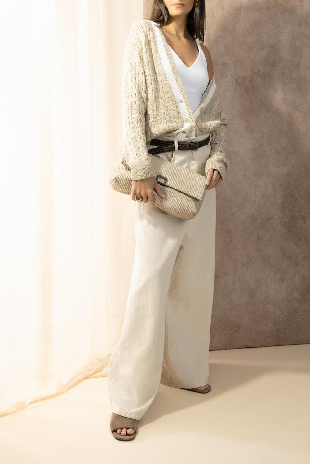 Spring Cable Knit Cardigan-BROWN-XS-CLOTHINGTOPCARDIGAN-BRUNELLO CUCINELLI