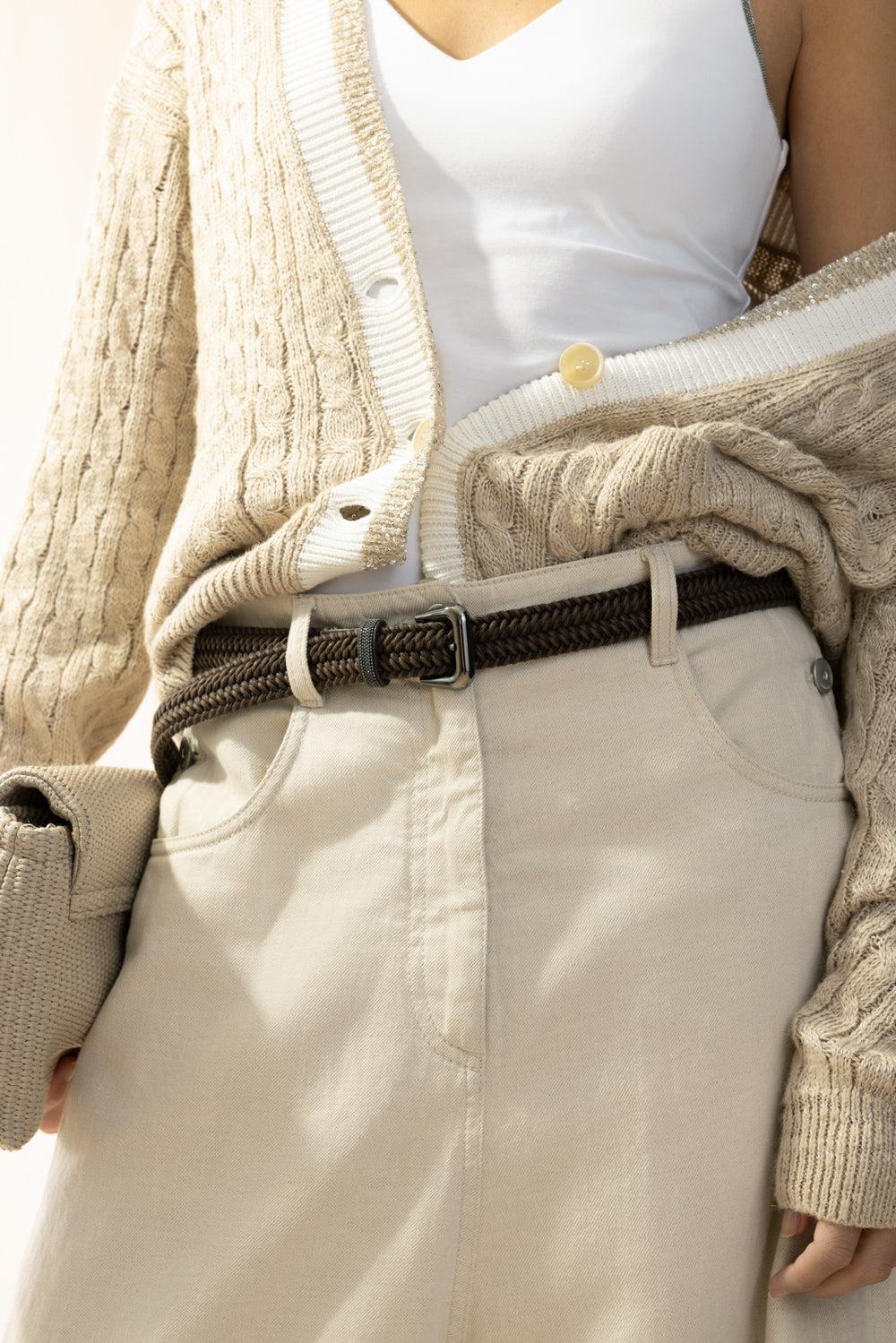 Braided Stretch Belt-BROWN-XS-ACCESSORIEBELTS-BRUNELLO CUCINELLI