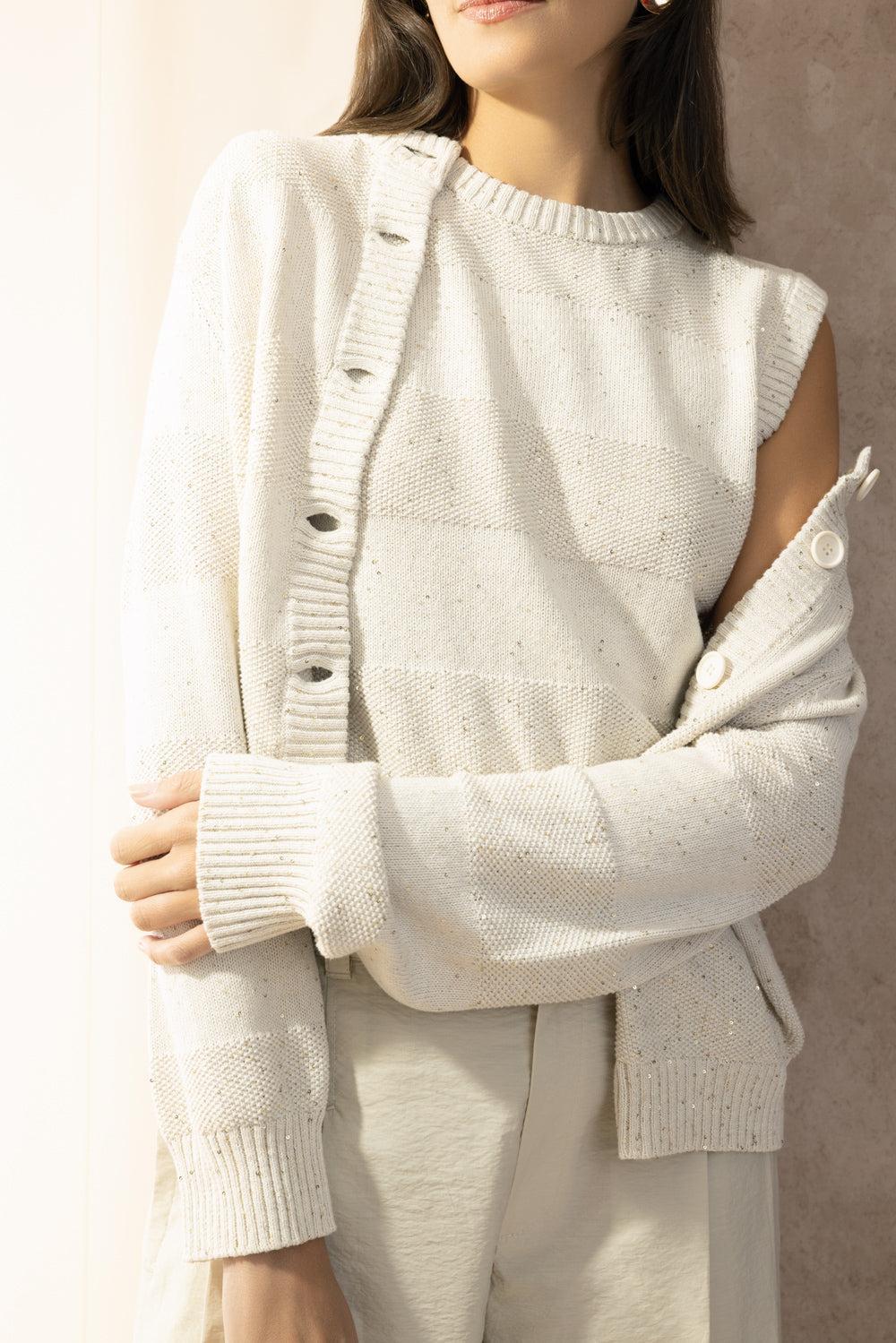 Stripe Cardigan - Avena-CREAM-XS-CLOTHINGTOPCARDIGAN-BRUNELLO CUCINELLI