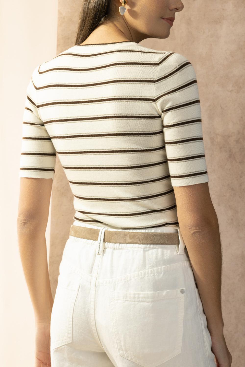 Short Sleeve Striped Knit-WHITE-XS-CLOTHINGTOPKNITS-BRUNELLO CUCINELLI