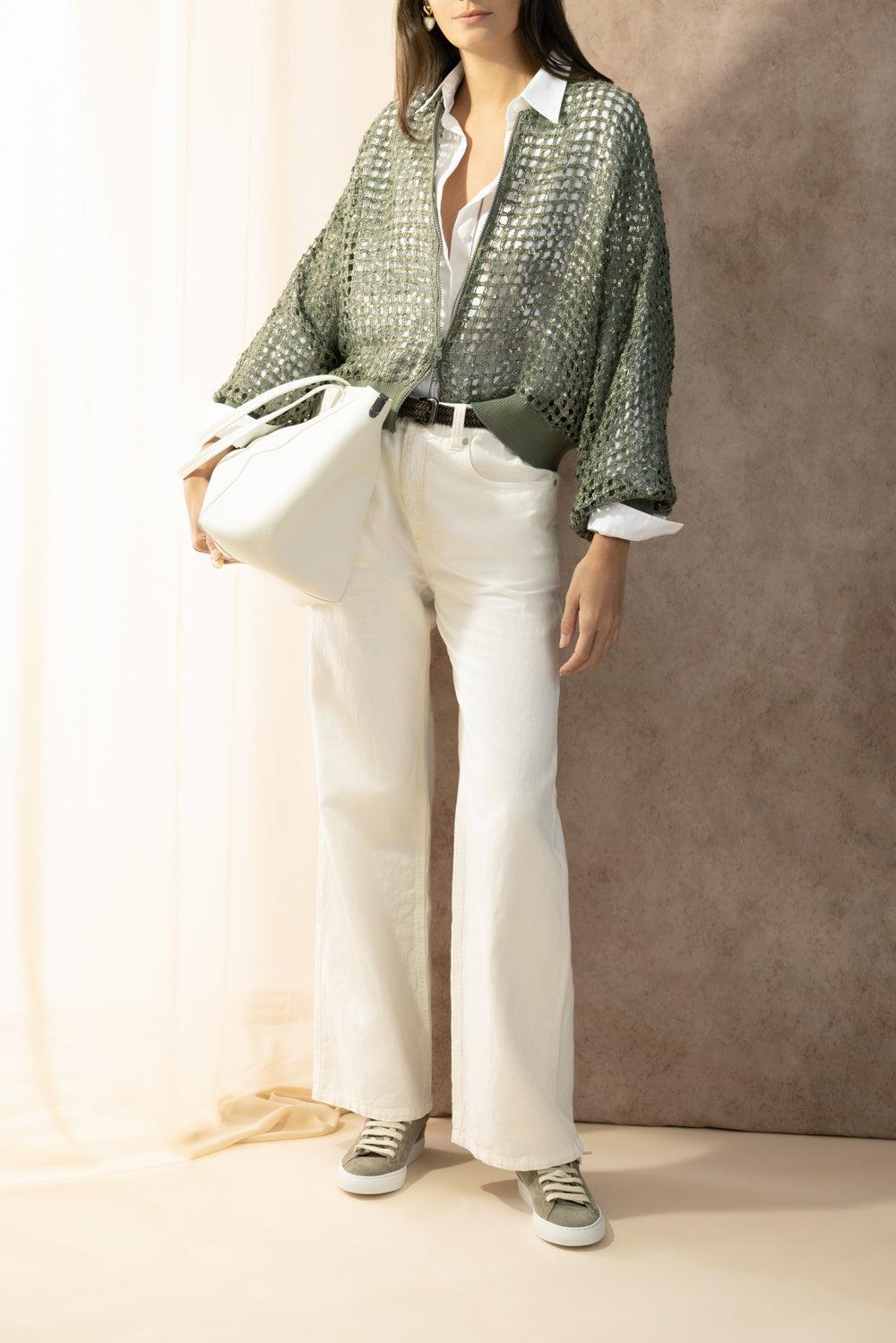Dazzling Net Embroidered Cardigan-GREEN-XS-CLOTHINGTOPSWEATER-BRUNELLO CUCINELLI