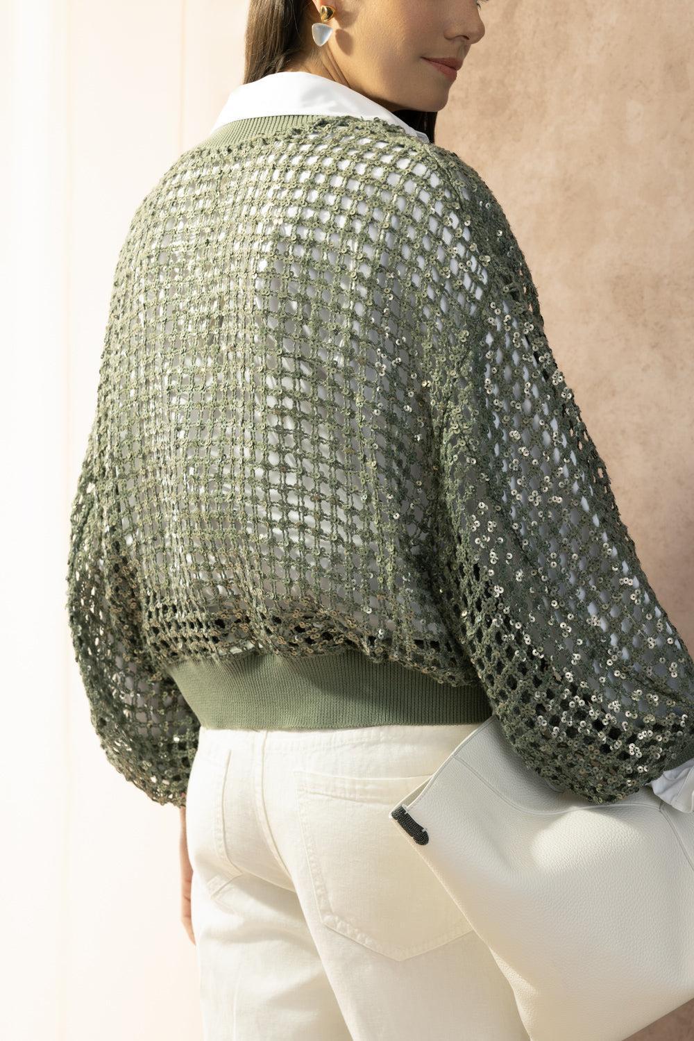 Dazzling Net Embroidered Cardigan-GREEN-XS-CLOTHINGTOPSWEATER-BRUNELLO CUCINELLI