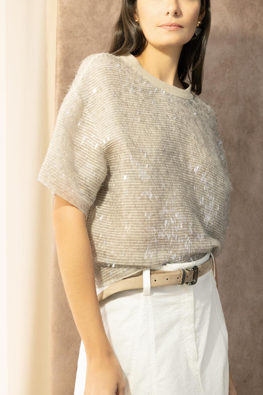 Fringe Embroidered Tee-BROWN-XS-CLOTHINGTOPBLOUSE-BRUNELLO CUCINELLI