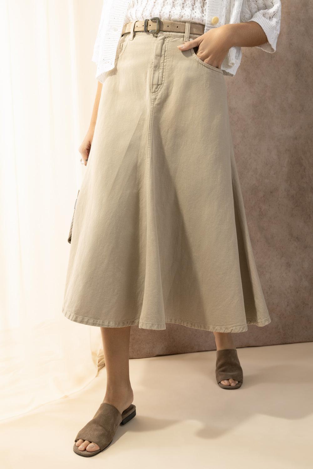 Five Pocket Flare Skirt-BROWN-38-CLOTHINGSKIRTMIDI-BRUNELLO CUCINELLI