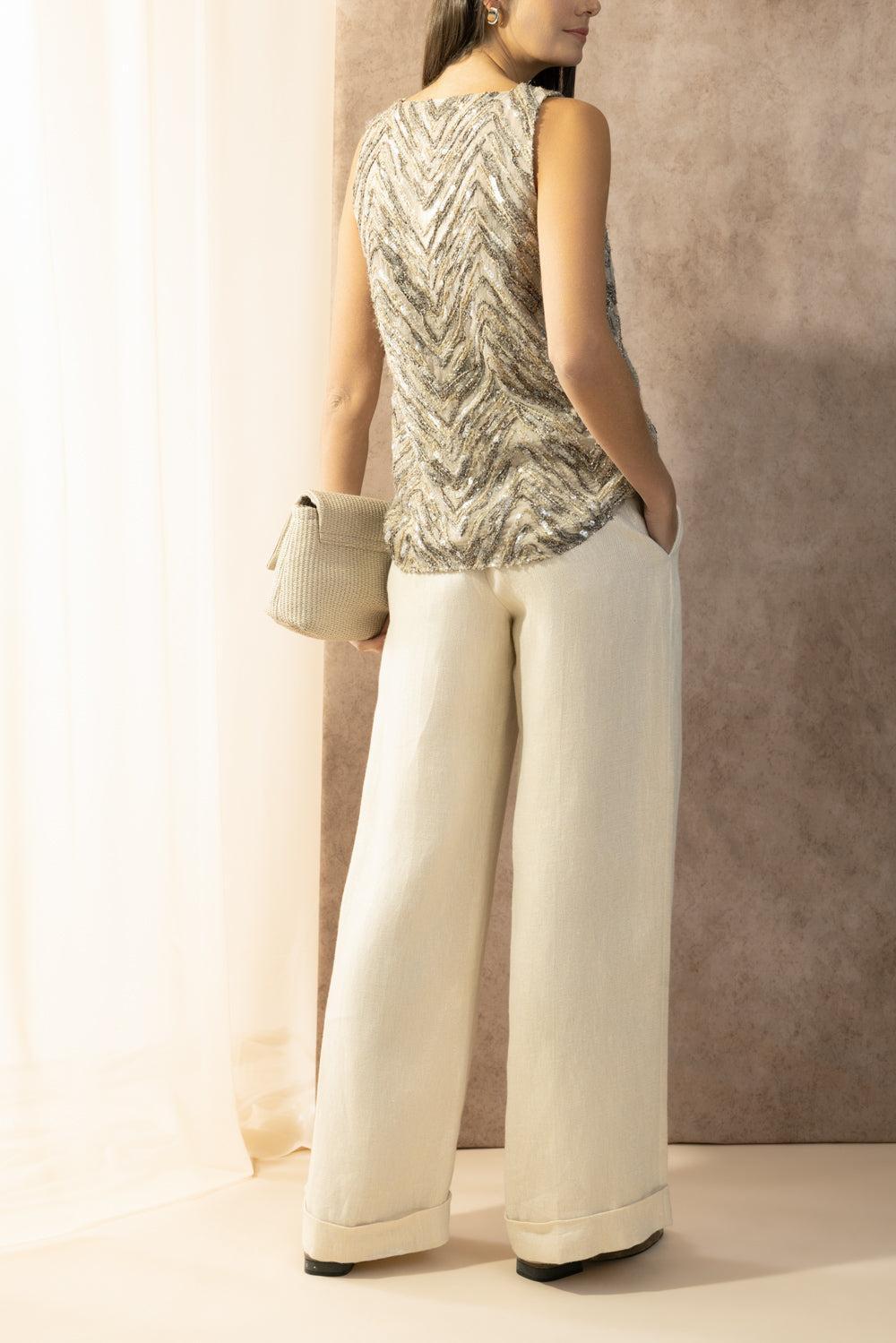 Chevron Embellished Tank-BROWN-XS-CLOTHINGTOPKNITS-BRUNELLO CUCINELLI