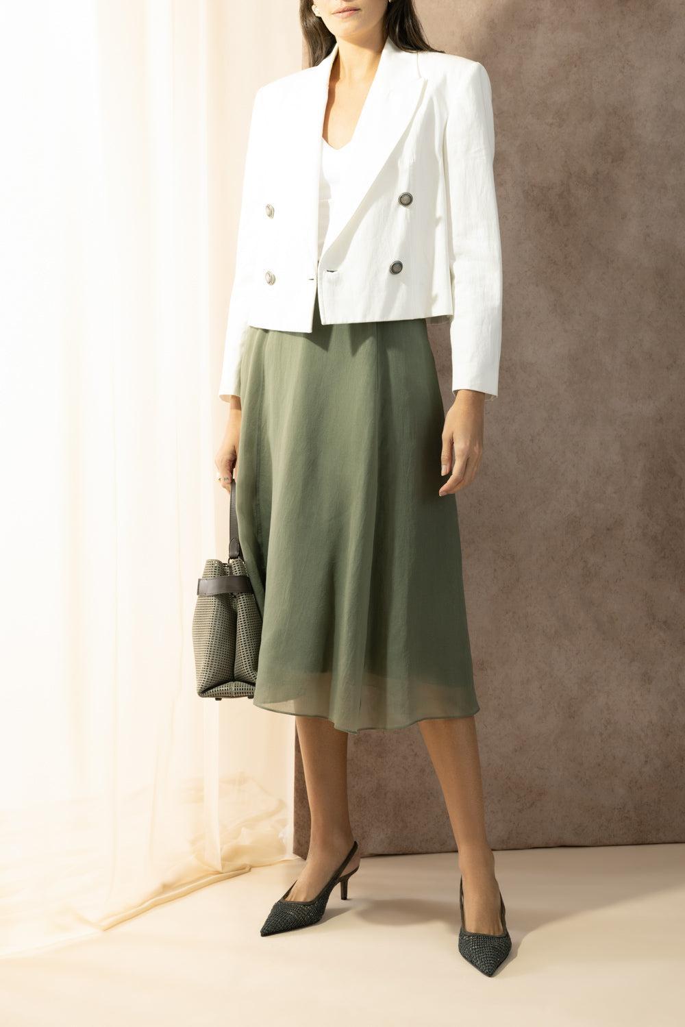 Crispy Aline Skirt-GREEN-38-CLOTHINGSKIRTMIDI-BRUNELLO CUCINELLI