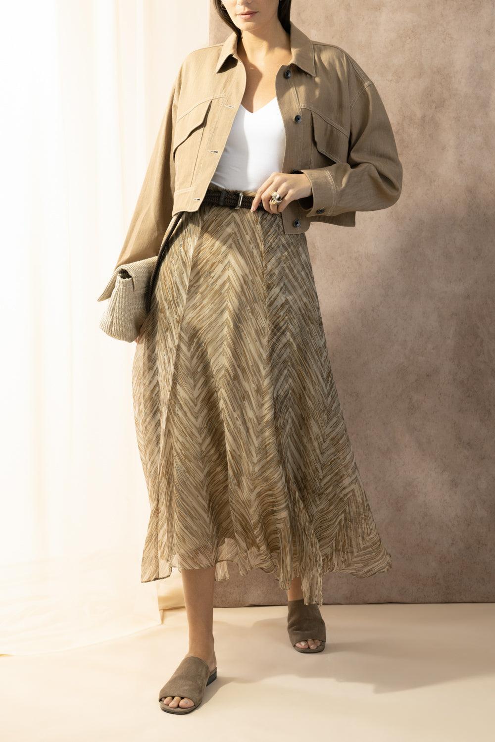 Chevron Panel Circle Skirt-BROWN-38-CLOTHINGSKIRTMIDI-BRUNELLO CUCINELLI