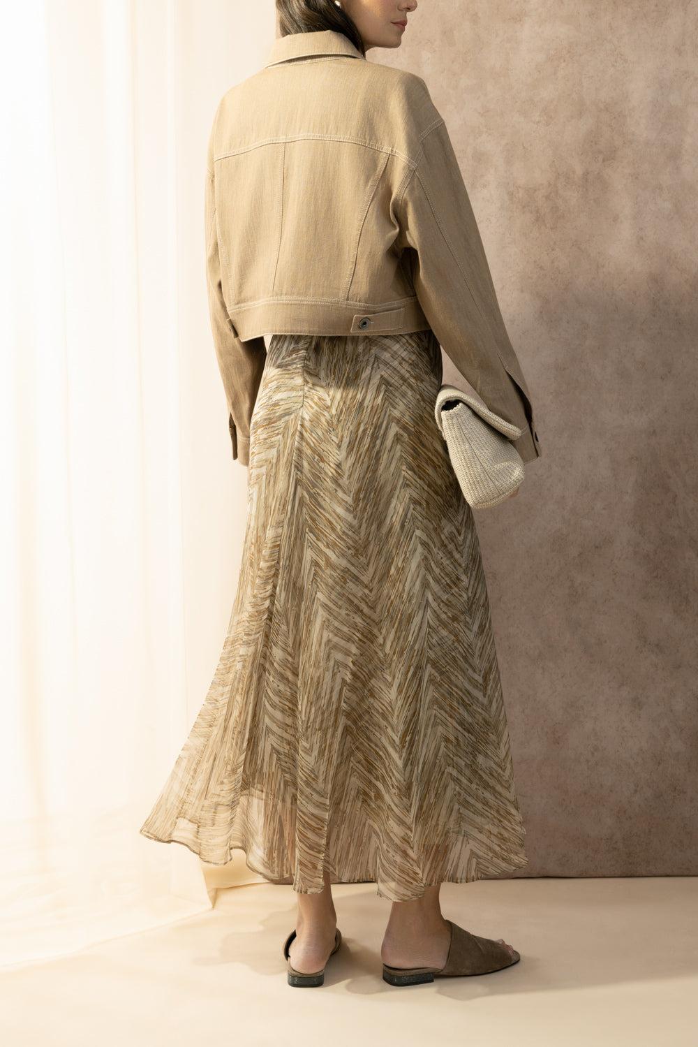 Chevron Panel Circle Skirt-BROWN-38-CLOTHINGSKIRTMIDI-BRUNELLO CUCINELLI