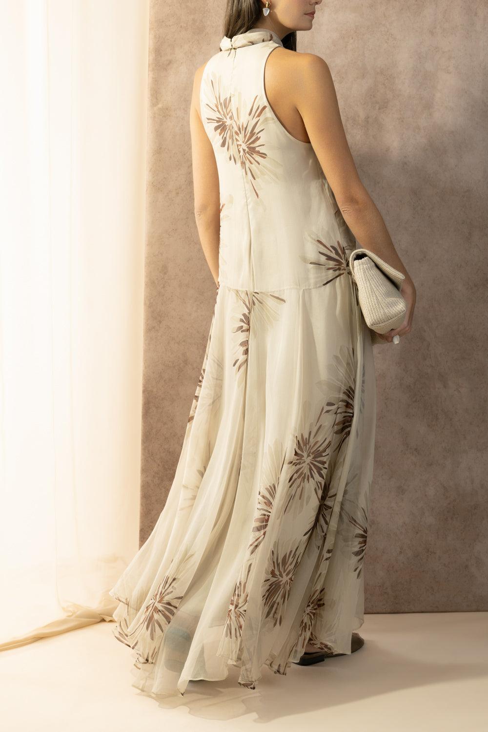 Bloom Print Maxi Dress-BROWN-S-CLOTHINGDRESSCOCKTAIL-BRUNELLO CUCINELLI