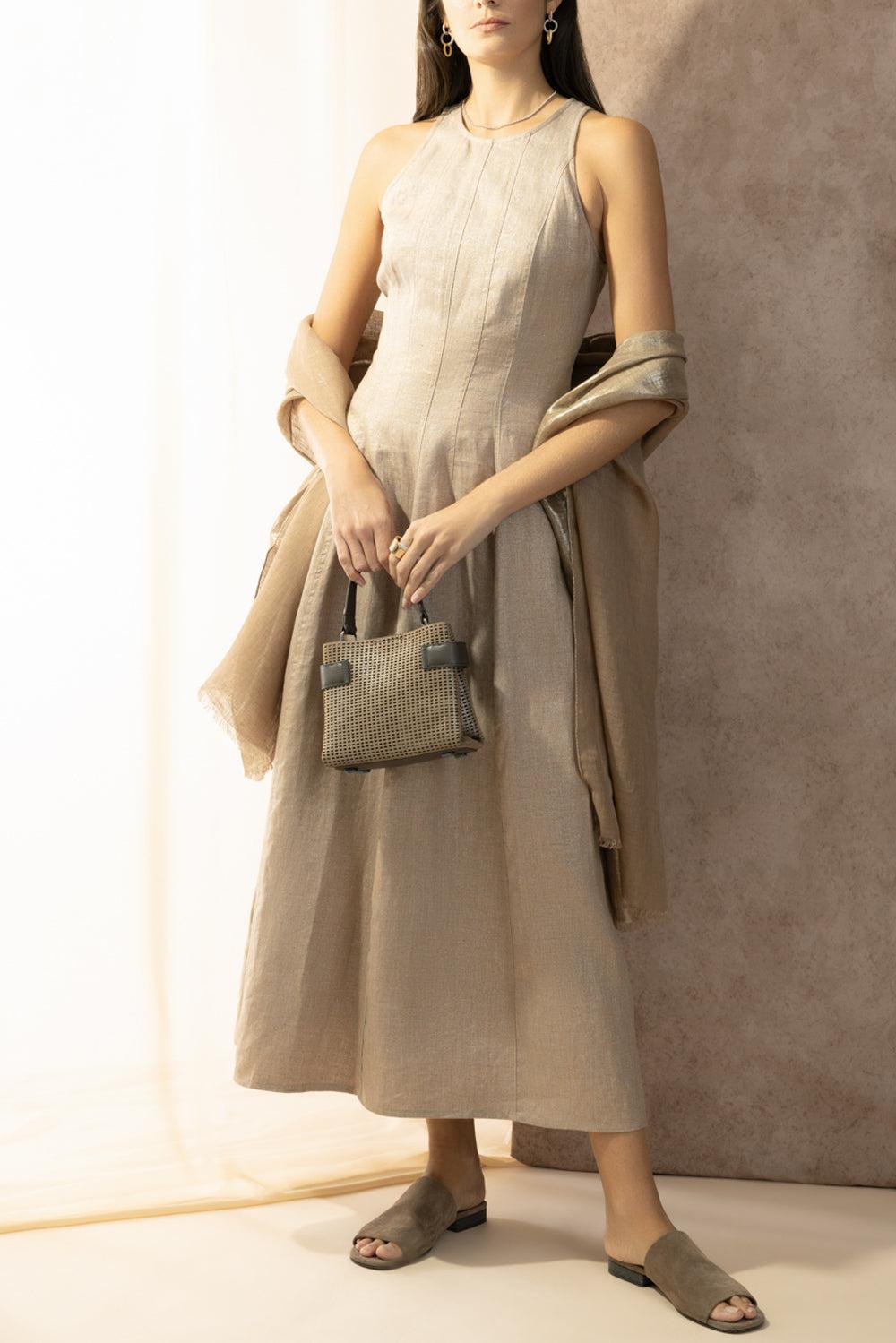 Lurex Corset Dress-PINK-S-CLOTHINGDRESSCASUAL-BRUNELLO CUCINELLI