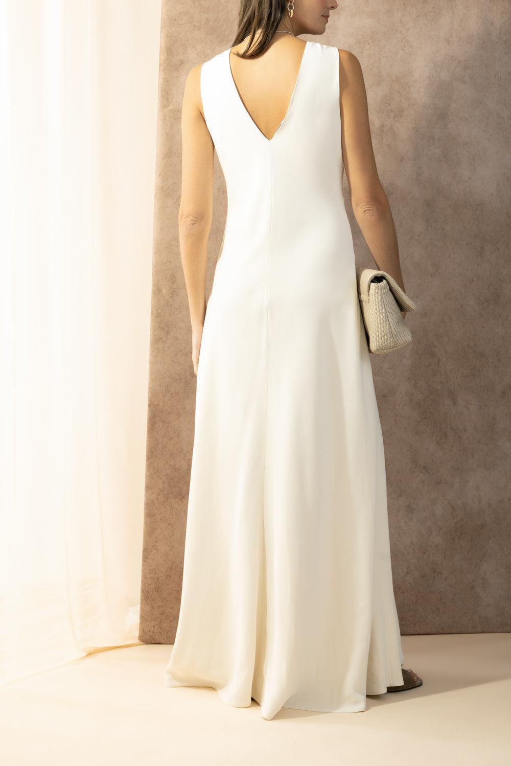 Precious Neckline Fluid Dress-WHITE-S-CLOTHINGDRESSCASUAL-BRUNELLO CUCINELLI