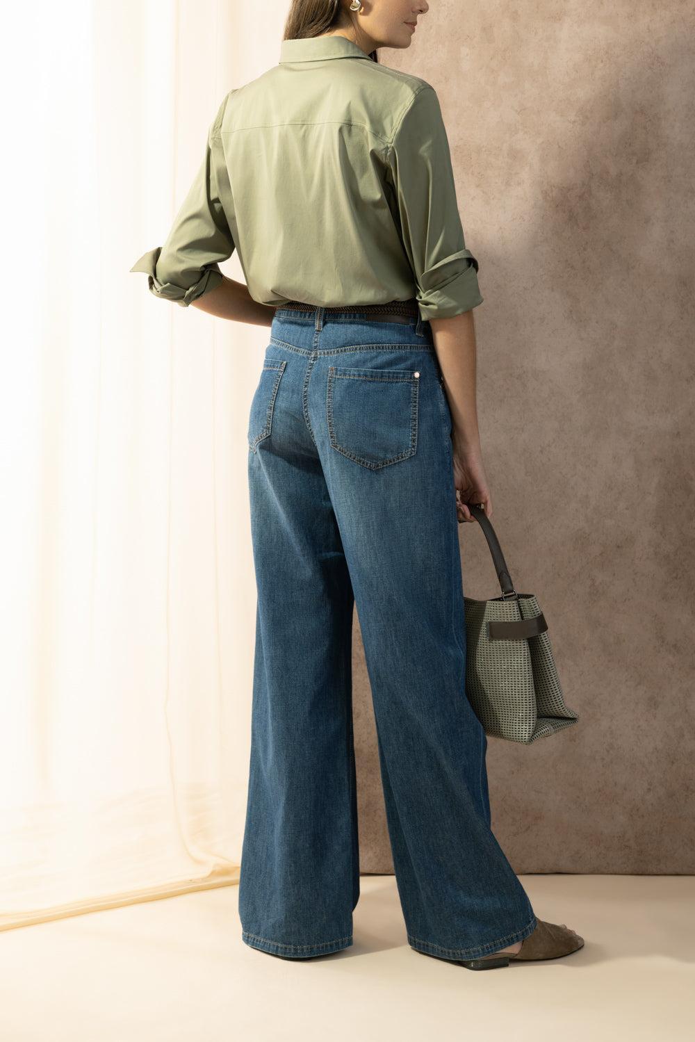 Shiny Trim Stretch Shirt - Eucalyptus-GREEN-XS-CLOTHINGTOPBLOUSE-BRUNELLO CUCINELLI