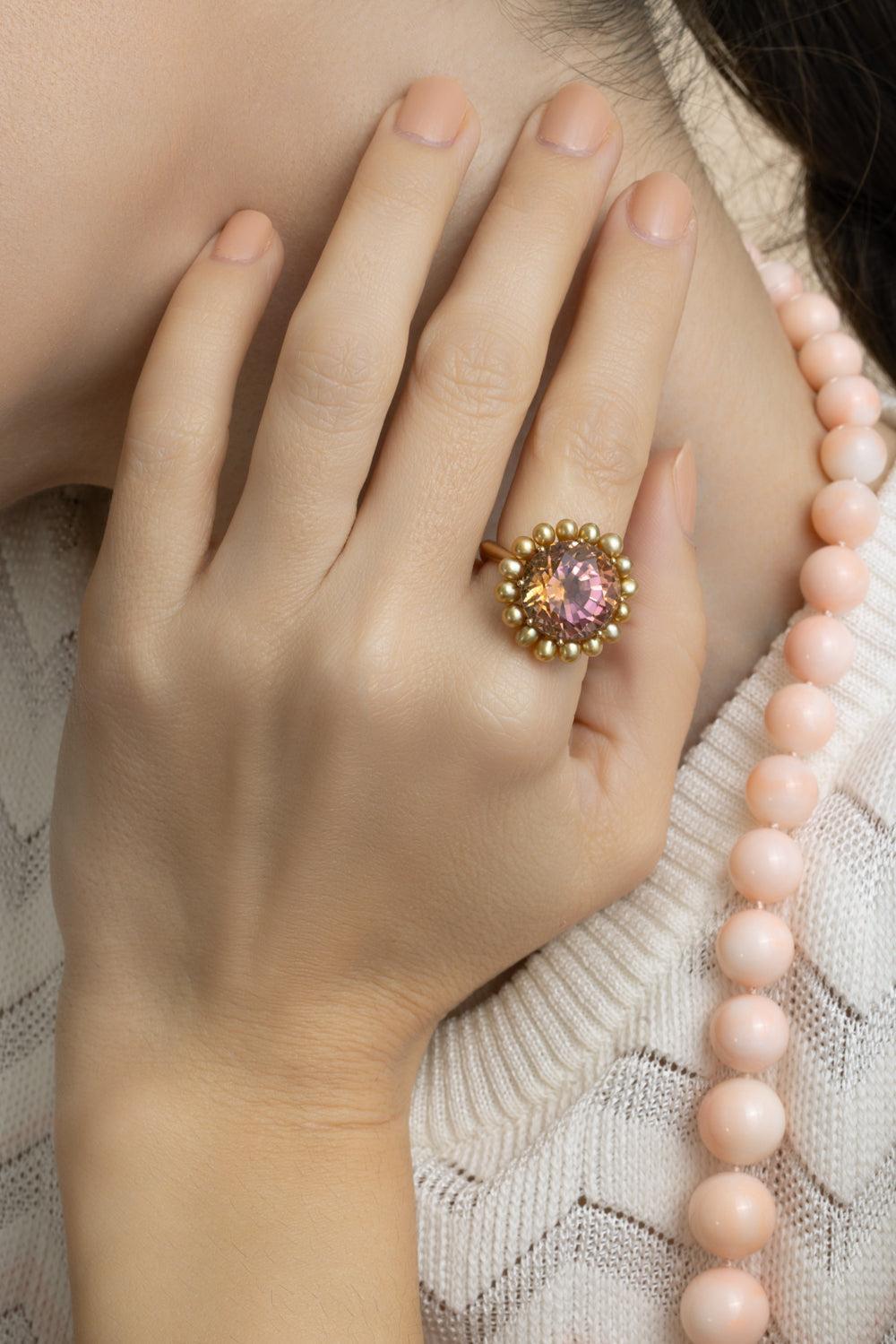 Tourmaline Golden Keshi South Sea Pearl Bi-Color Ring-YELLOW GOLD-6.5-JEWELRYFINE JEWELRING-ASSAEL