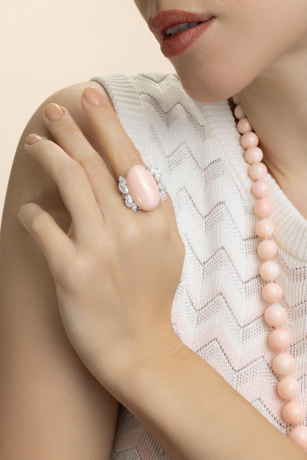 Angel Skin Coral Diamond Oval Ring-WHITE GOLD-6.5-JEWELRYFINE JEWELRING-ASSAEL