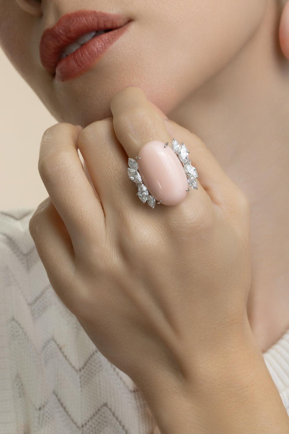 Angel Skin Coral Diamond Oval Ring-WHITE GOLD-6.5-JEWELRYFINE JEWELRING-ASSAEL