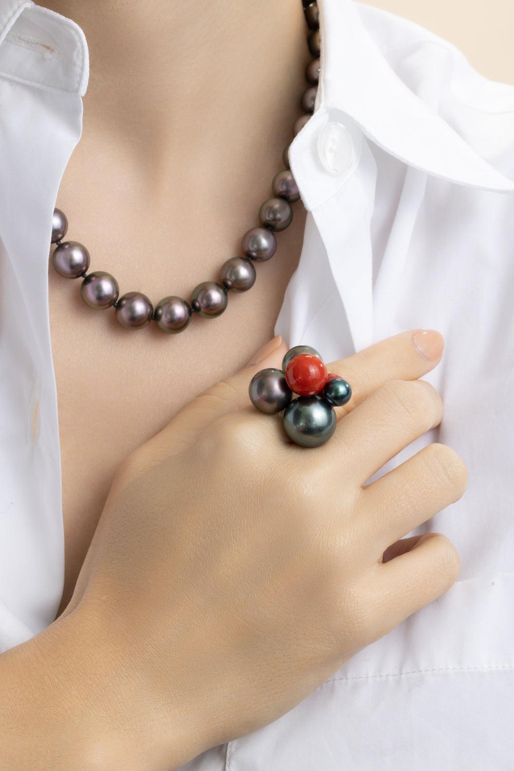 Coral Bead Multi Bubble Large Ring-YELLOW GOLD-6-JEWELRYFINE JEWELRING-ASSAEL