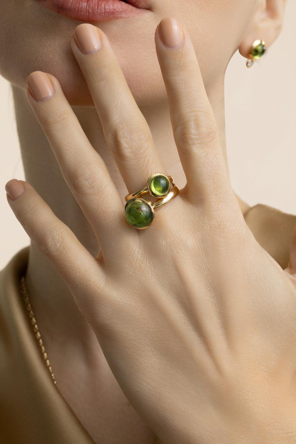 Peridot Large Bouton Ring-YELLOW GOLD-7-JEWELRYFINE JEWELRING-TAMARA COMOLLI